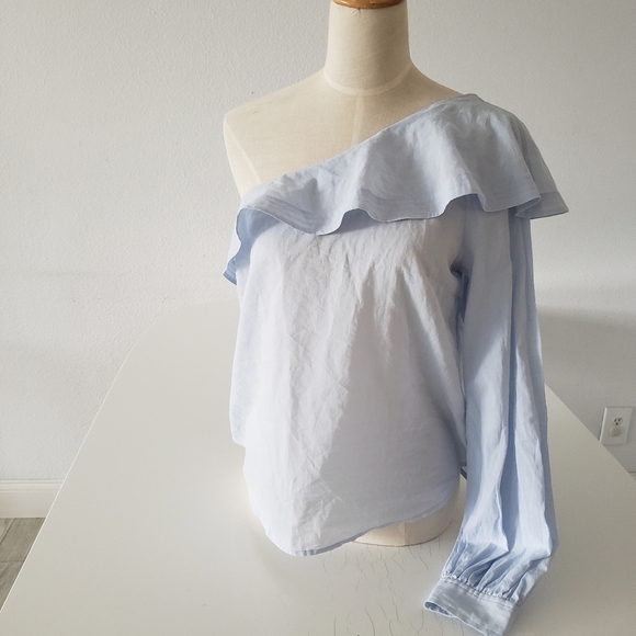 A.L.C. Brielle One-Shoulder blue Poplin Top size 10 NWT - Picture 7 of 12